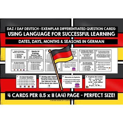 German Dates Days Months Seasons Task Cards