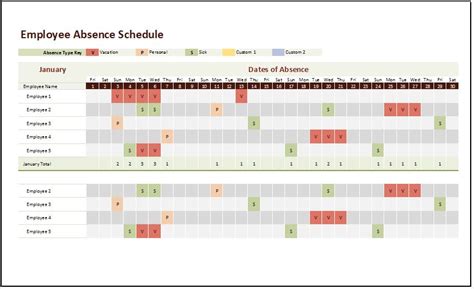 Employee Absence Schedule Excel Template 2023 Template Printable