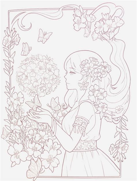 Girls With A Flowers Etsy Manga Coloring Book Cute Coloring Pages