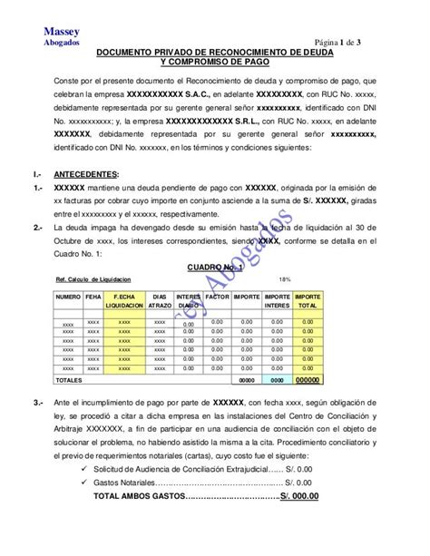 Reconocimiento De Deuda Modelo Formato Word Y Pdf