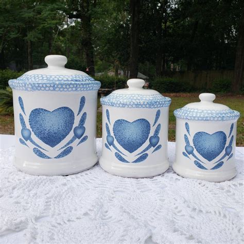 Corelle Blue Hearts Canister Set By Corning Country Farmhouse Canisters