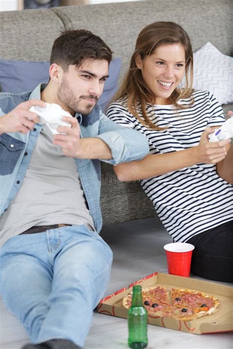 Group Friends Having Fun Playing Video Games At Home Stock Image Image Of Couples Sofa 260342467