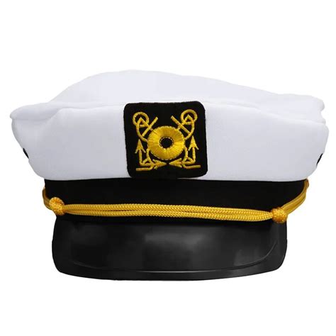 Vintage White Skipper Sailors Navy Captain Boating Military Yacht Hat