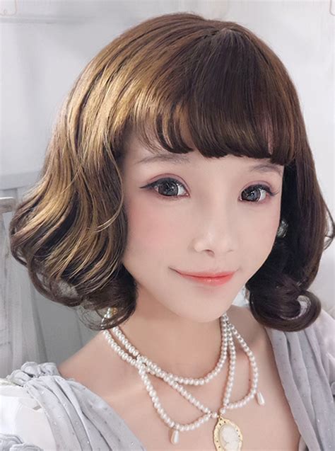 Brown Cute Short Curly Hair Classic Lolita Wigs