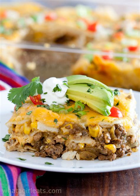 Easy Layered Enchilada Casserole What A Girl Eats
