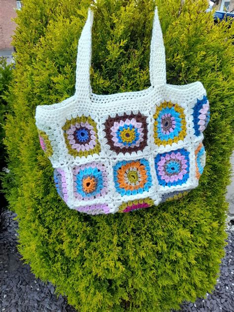 Handmade Crochet Granny Square Tote Bag Etsy