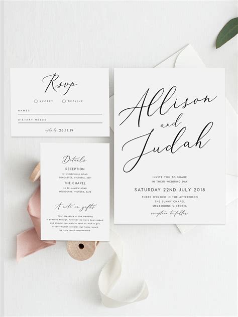 Simple Wedding Invite Rsvp Card And Wishing Well Instant Etsy