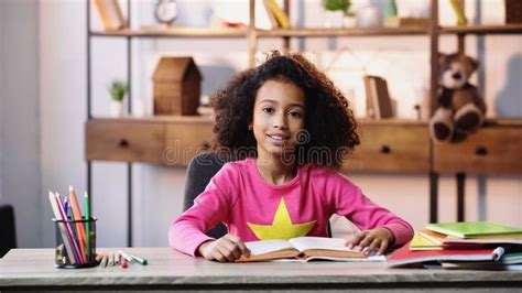 Smiling African American Child Reading Book Stock Image Image Of