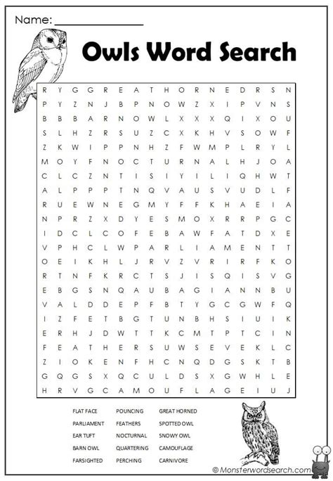 Owls Word Search Owl Word Search Printable Easy Word