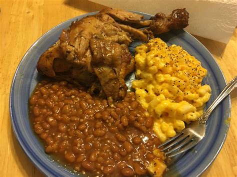 Smoked Bbq Chicken Baked Beans And Mac N Cheese Dixiefood