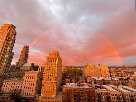 Photos Magical Rainbow Arcs Across Pink Sky During Nyc Sunrise New