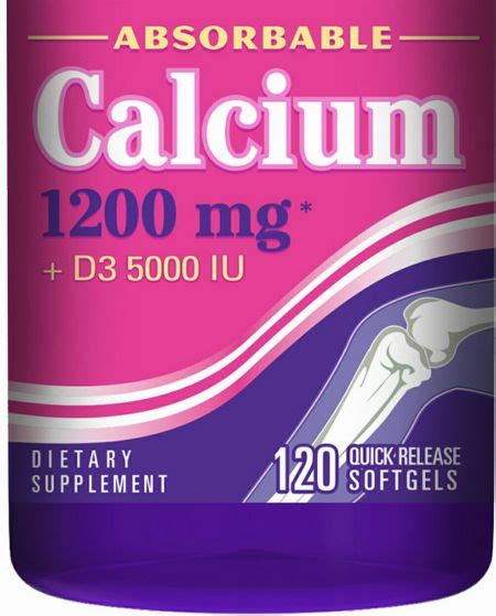 Absorbable Calcium 1200 Mg Plus Vitamin D3 5000 Iu 120 Softgels