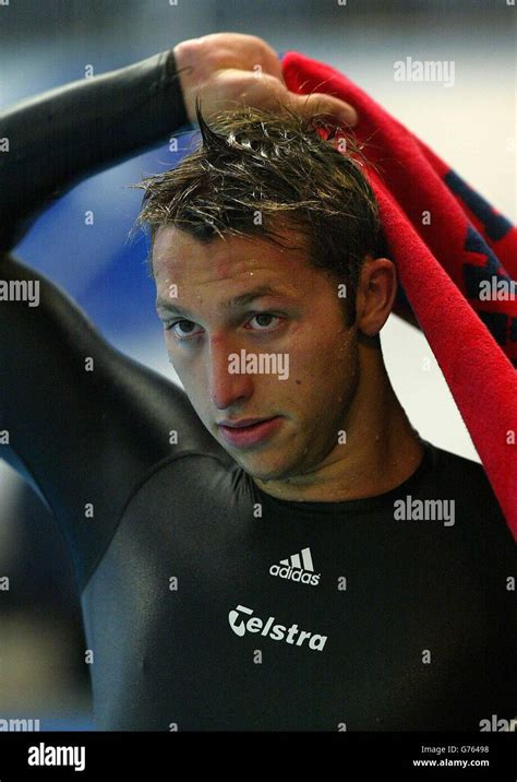 Australian Olympic Gold Medal Winning Swimmer Ian Thorpe Takes A Break From The Training Pool At