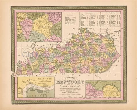 Kentucky Old Map Mitchell Cowperthwait 1853 Digital Image Scan Download