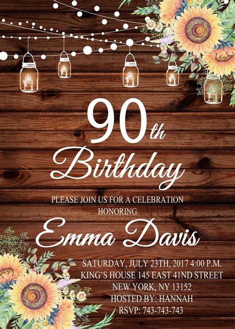 Editable 90th Birthday Invitation Sunflower Surprise Birthday Etsy In