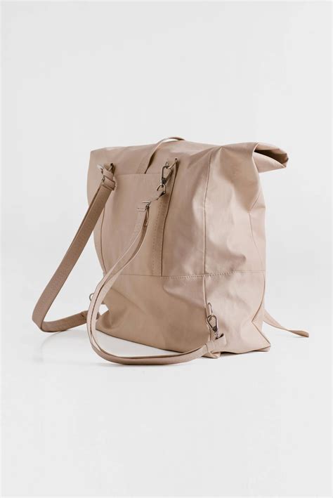 Convertible Backpack To Tote Bag Large Blush Rolltop Nude