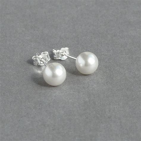 6mm White Pearl Stud Earrings Small Ivory Swarovski Pearl Etsy