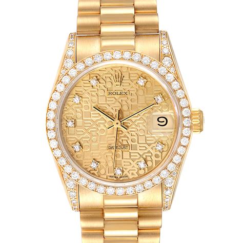 Rolex President Midsize 18k Yellow Gold Diamond Ladies Watch 68158