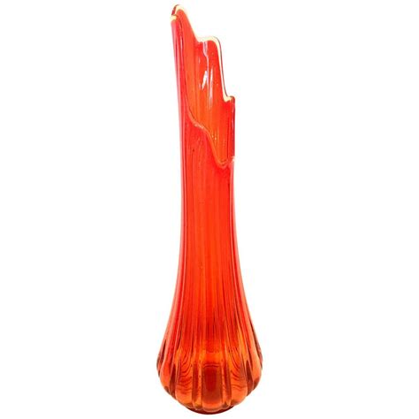 Mid Century Modern Blown Glass Tall Orange Optic Slag Vase At 1stdibs