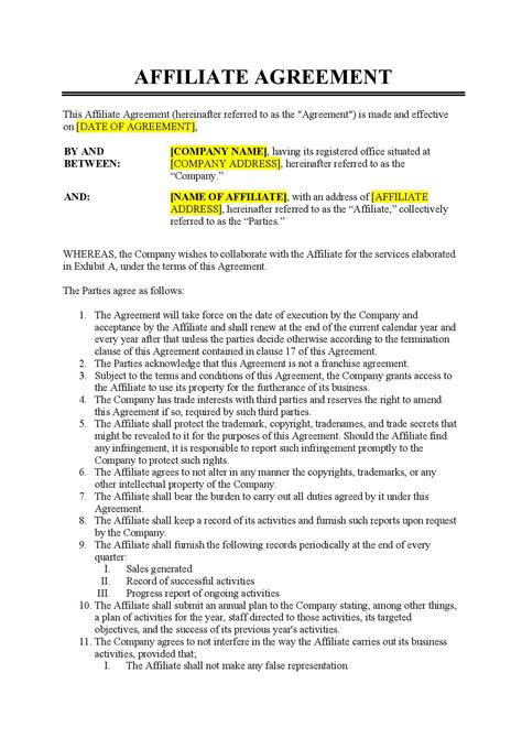 Affiliate Agreement Template Free Download Easy Legal Docs