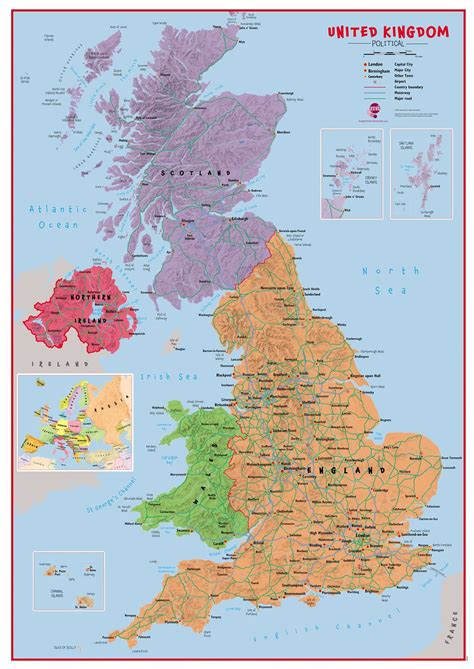 Primary Uk Wall Map Political Poster Print Art Map Choose Size Finish