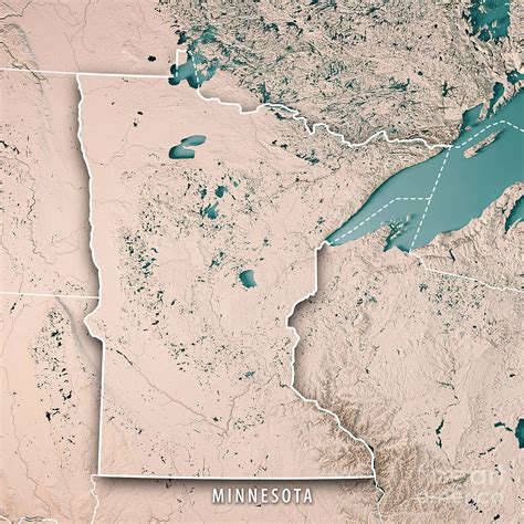Minnesota State Usa 3d Render Topographic Map Neutral Border Digital