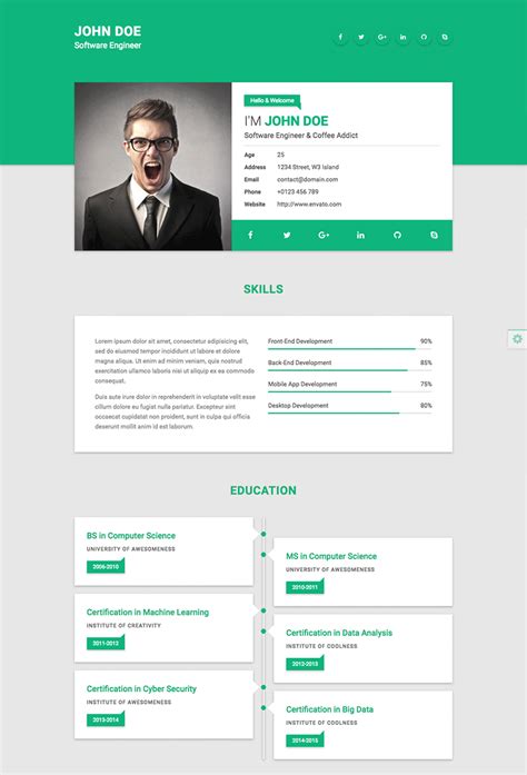 Html Css Resume Template Free Download 41 Html5 Resume Templates