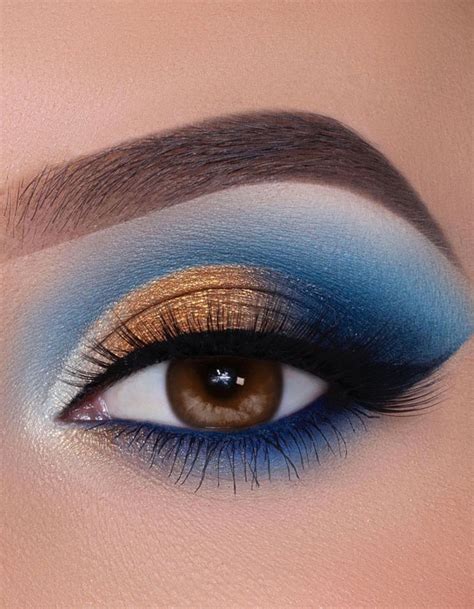 65 Pretty Eye Makeup Looks Blue And Gold Eye Shadow Look