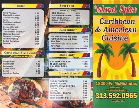 Island Spice Caribbean Restaurant Menu In Detroit Michigan Usa