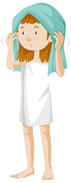 Girl Wearing Towel After Shower Cartoon Isolated Free Vector