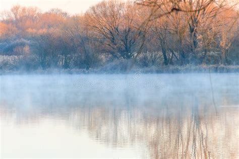 Peaceful Lake In Mist Fog Over Pond At Morning Stock Image Image Of