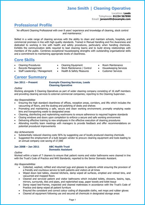 Discover outstanding cv examples from livecareer. Cleaner CV example and writing guide [Get noticed by ...