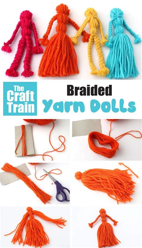 Four Braided Yarn Dolls In A Row With Step By Step Pictures Of How To
