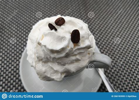 A Cup Of Fresh Cappuccino With Whipped Cream Stock Image Image Of