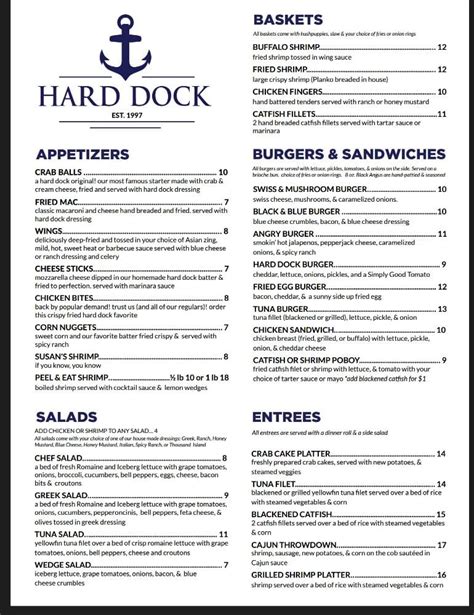 Hard Dock Menu Decatur Al 35601 Menu Cuisine