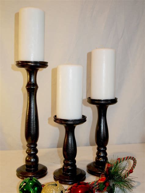 Metallic Black Pillar Candle Holders Set Of By Smokymtwoodnthings