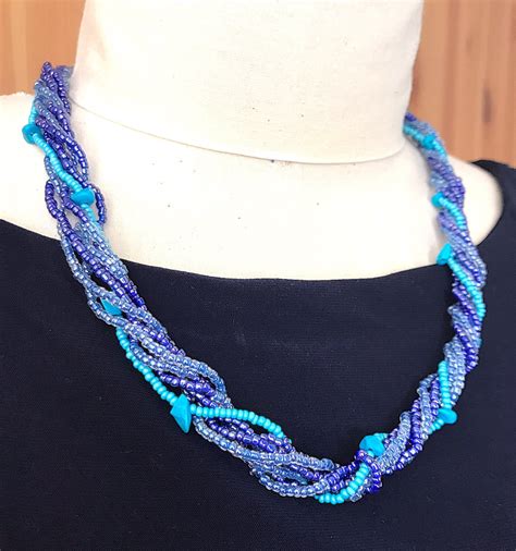 Turquoise Blue Twisted Seed Bead Necklace