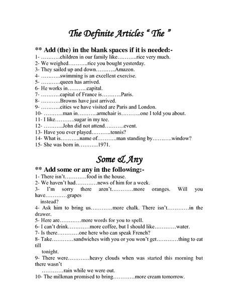 You can use the definite article before uncountable nouns to talk about something for the second time, or a specific thing. 34 Definite And Indefinite Articles Spanish Worksheet ...
