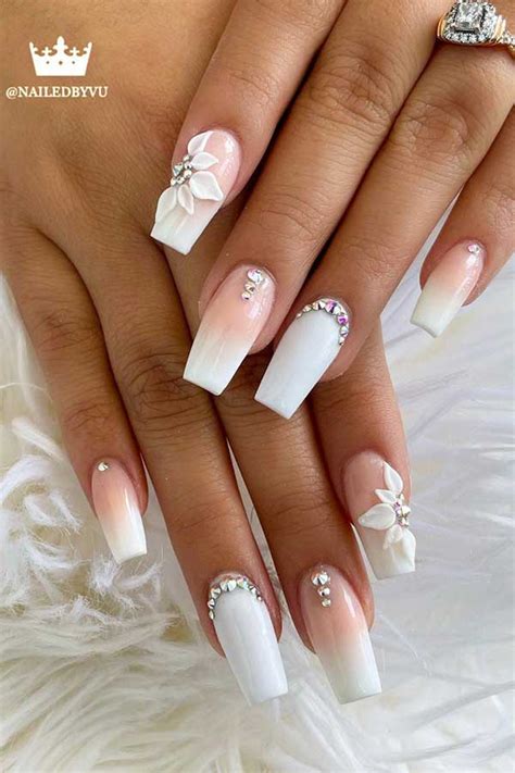 Pretty White Wedding Nails Wedding Acrylic Nails Wedding Nails Glitter