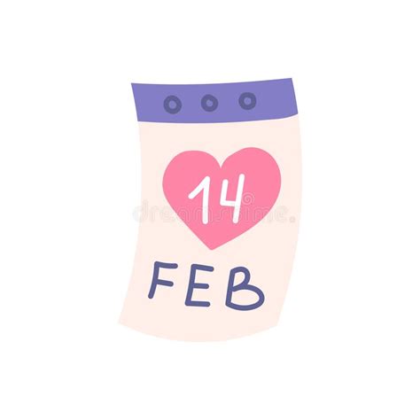 Calendar February 14 Valentines Day Vector Flat Illustration Stock