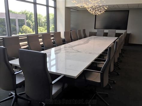 Nature Calacatta White Marble Office Conference Table For Ten People