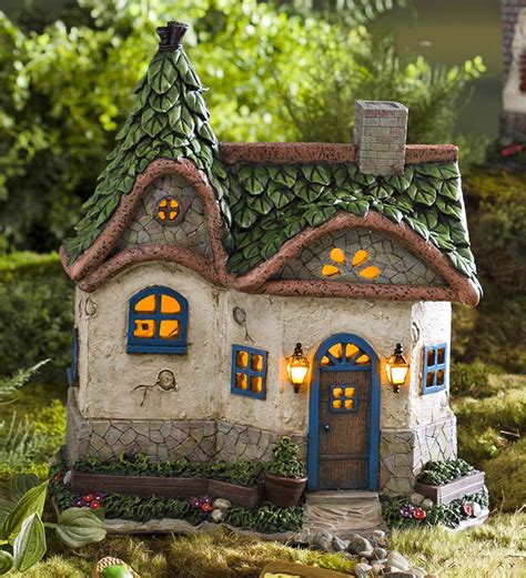 Fairy houses for the garden teresa's collections solar garden ornaments outdoor,19cm flocked mushroom with ladybug illuminated fairy house garden statue,waterproof resin dwelling ornament for yard lawn decorations and gift. Miniature Fairy Garden Surrey Solar House | PlowHearth