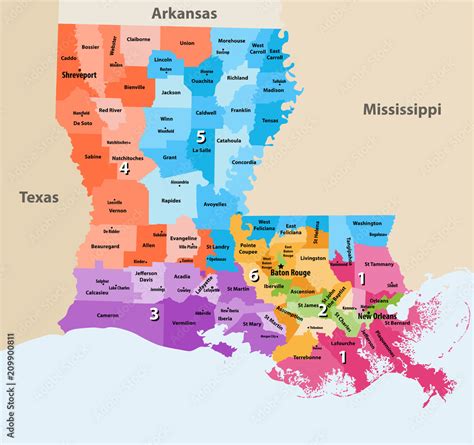 Obraz Louisianas Congressional Districts Vector High Detailed Map With