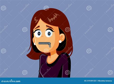 Funny Secretive Woman With Zipped Mouth Vector Illustration Stock