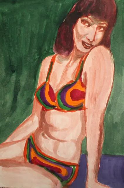 Vintage Watercolor Painting Nude Woman Portrait Picclick