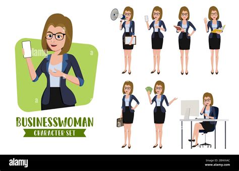 Businesswoman Character Vector Set Business Woman Characters Set Of