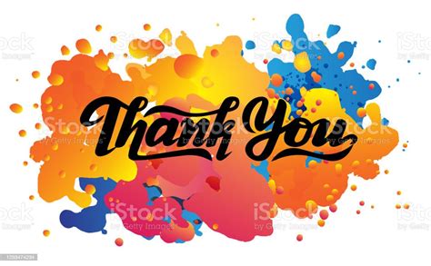 Thank You Lettering With Watercolor Splash Stock Illustration