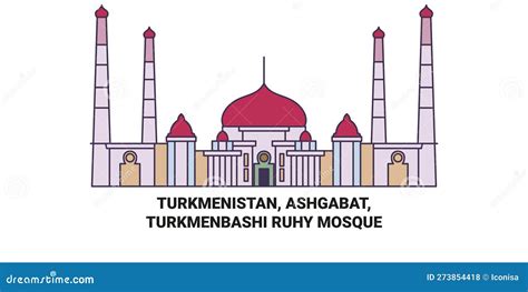 Turkmenistan Ashgabat Turkmenbashi Ruhy Mosque Travel Landmark Vector