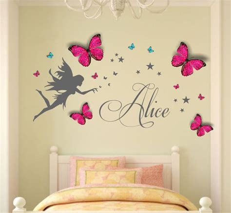 Personalised Name Fairy Wall Decal Sticker And 3d Butterflies Home