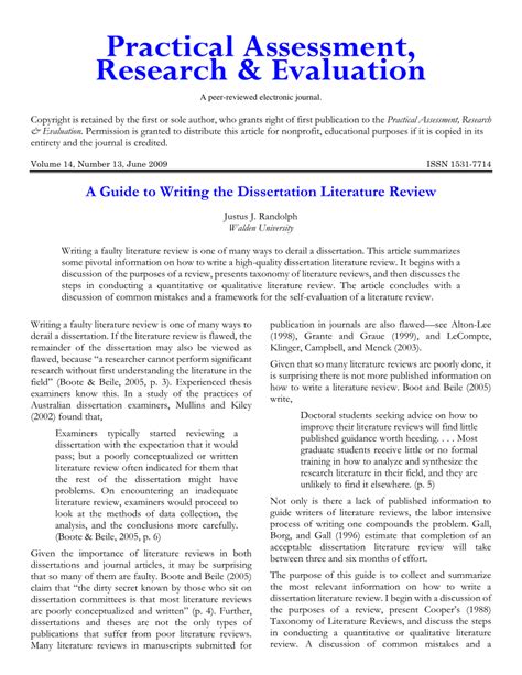 Pdf A Guide To Writing The Dissertation Literature Review